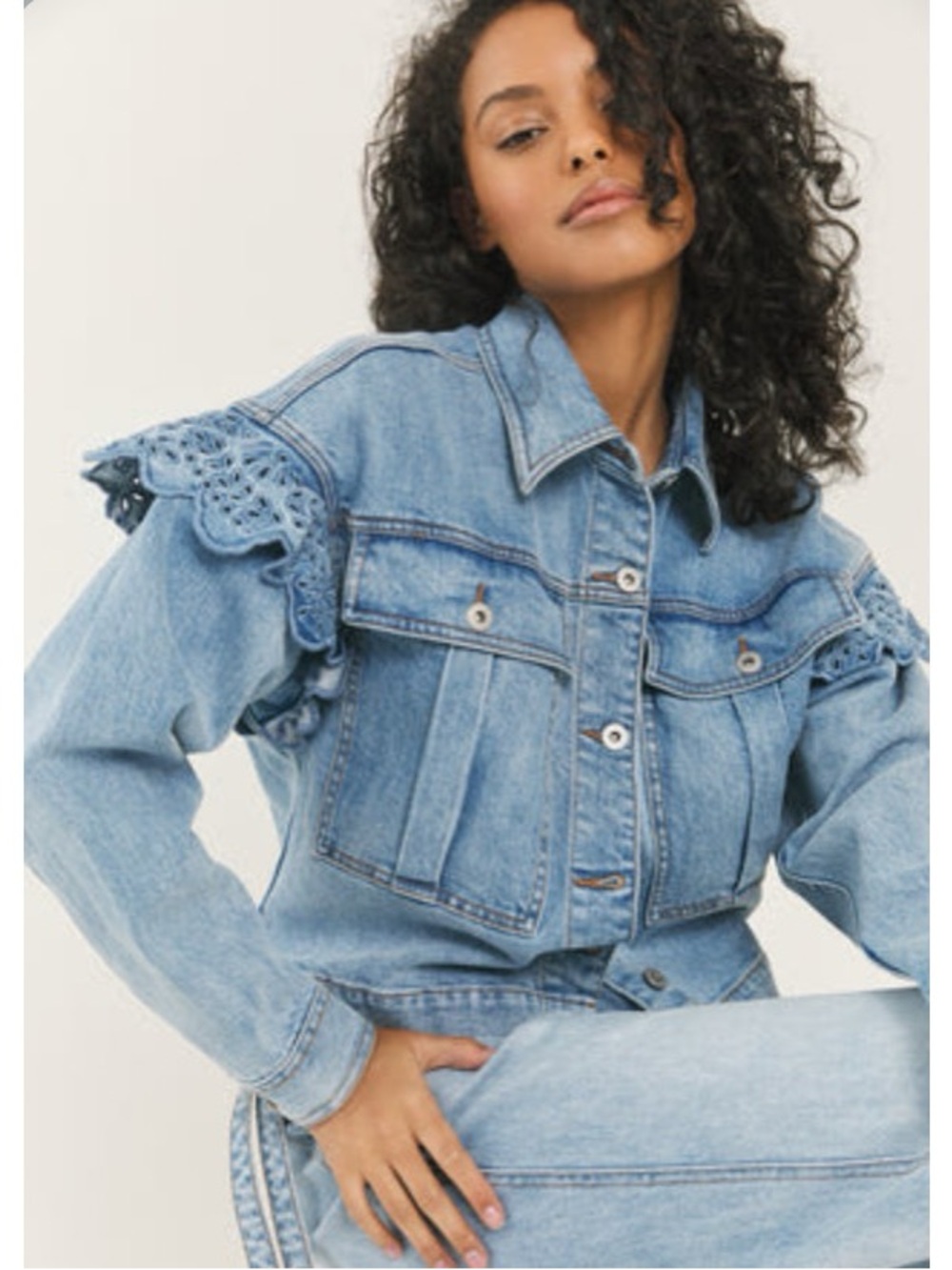Something Navy: Celeste Ruffle Jacket, Washed Indigo (DENIM)